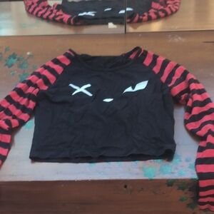 Emily The Strange Black And Red Cropped Long Sleeve Shirt